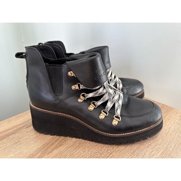 Cole Haan Women's Black Zero Grand Explore Waterproof Wedge Hiker Boots 10.5 - Picture 6 of 13